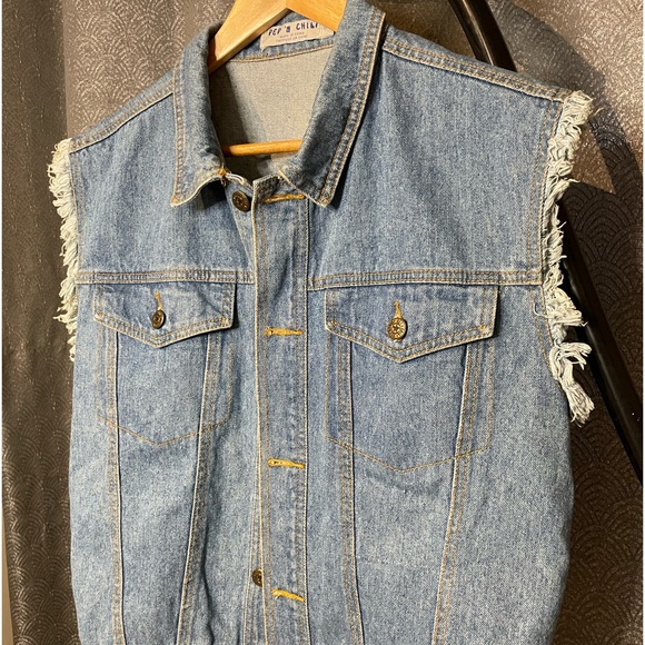 Vintage Cut Off Denim Vest - Jean Jacket Vest - Picture 2 of 6